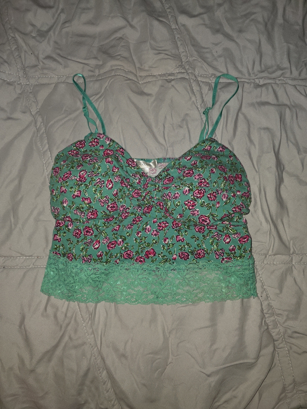 Bozzolo Green Floral Lace-Trim Crop Camisole